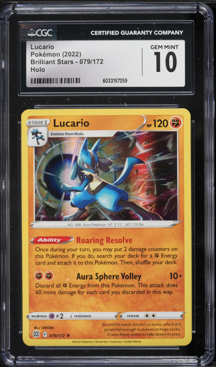 2022 Pokemon Sword & Shield Brilliant Stars Holo Lucario #79 CGC 10 GEM MINT