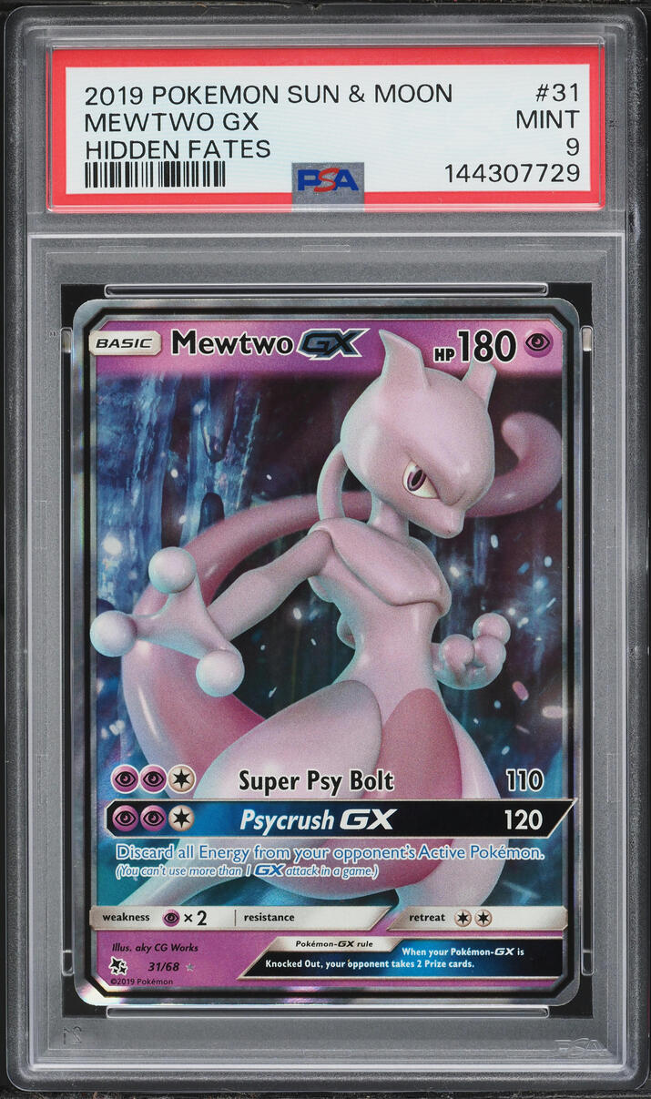 2019 Pokemon Sun & Moon Hidden Fates Holo Mewtwo GX #31 PSA 9 MINT