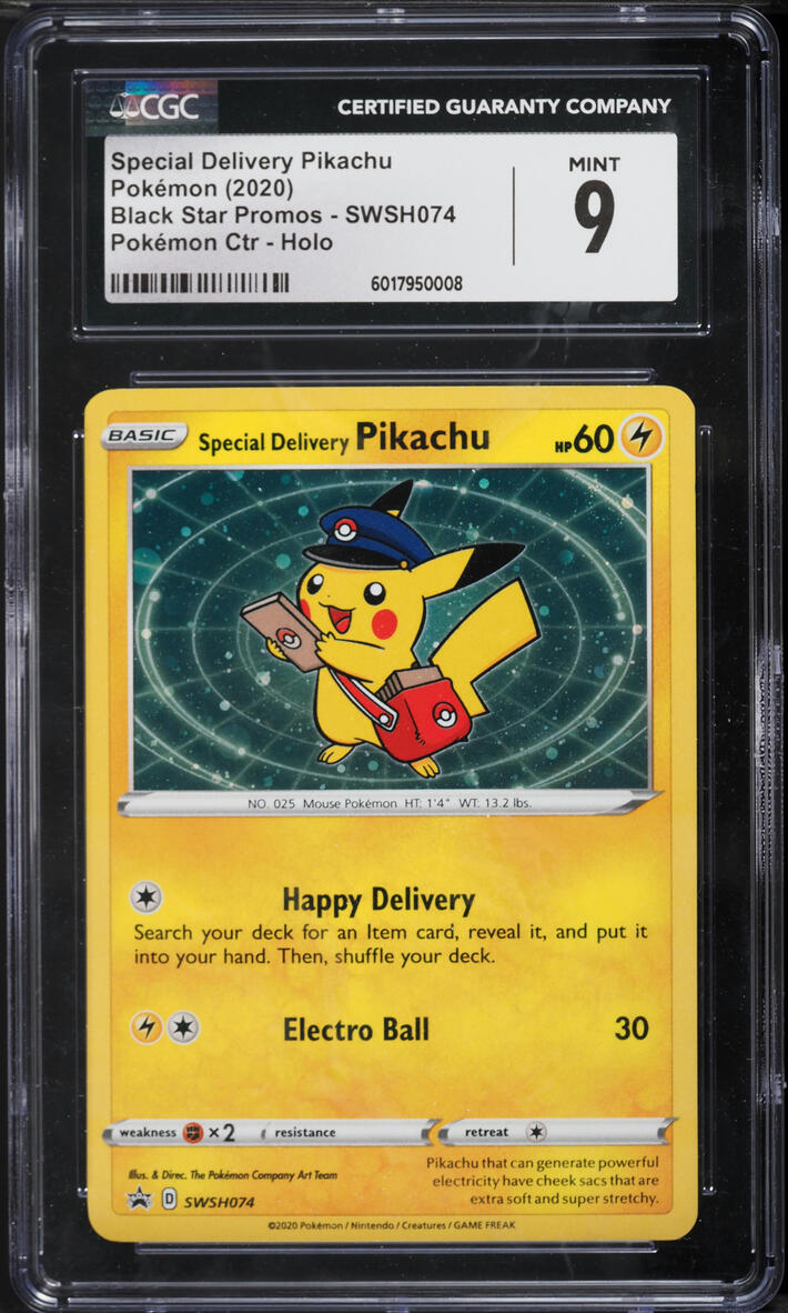 2020 Pokemon Sword & Shield Promo Center Holo Special Delivery Pikachu #SWSH074 CGC 9 MINT