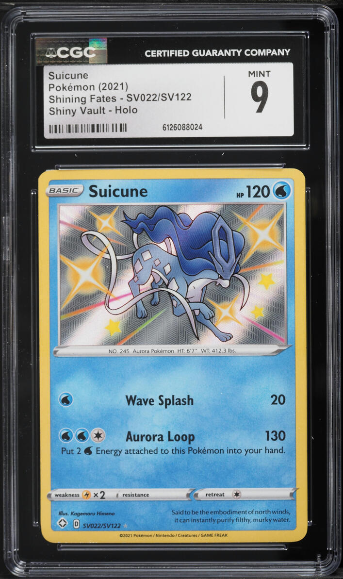 2021 Pokemon Sword & Shield Shining Fates Holo Shiny Suicune #SV022 CGC 9 MINT