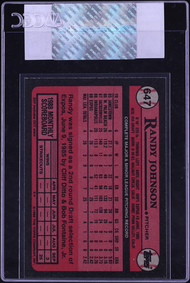 1989 Topps Randy Johnson ROOKIE #647 CGC AUTH