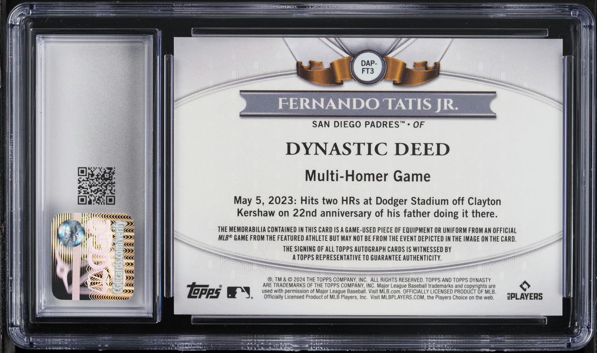 2024 Topps Dynasty Silver Fernando Tatis Jr. PATCH AUTO /5 #DAP-FT3 CGC 9.5 MINT+