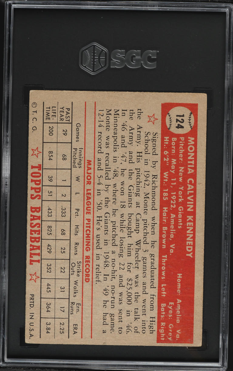 1952 Topps Monte Kennedy #124 SGC 4 VGEX