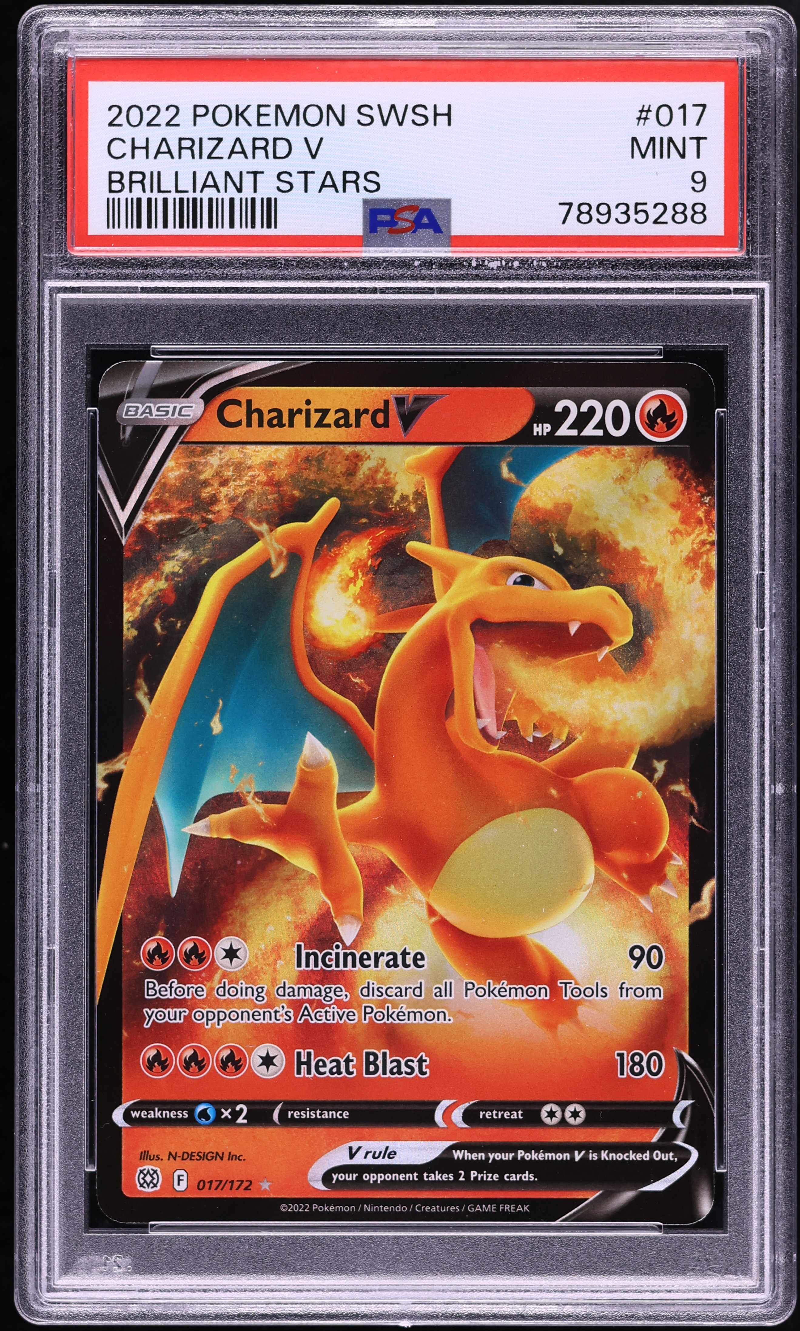 2022 Pokemon Sword & Shield Brilliant Stars Holo Charizard V #17 PSA 9 MINT