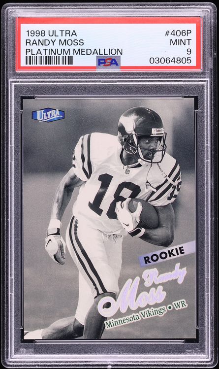 1998 Ultra Platinum Medallion Randy Moss ROOKIE /66 #406P PSA 9 MINT