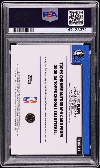 2025 Topps Chrome Gold Refractor Cooper Flagg ROOKIE AUTO DNA 10 /50 #TCAR-CF PSA 10 GEM MINT
