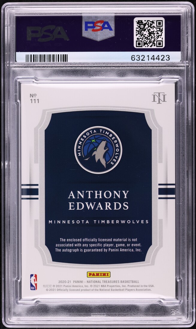 2020 National Treasures Anthony Edwards ROOKIE PATCH AUTO DNA 10 /99 #111 PSA 10