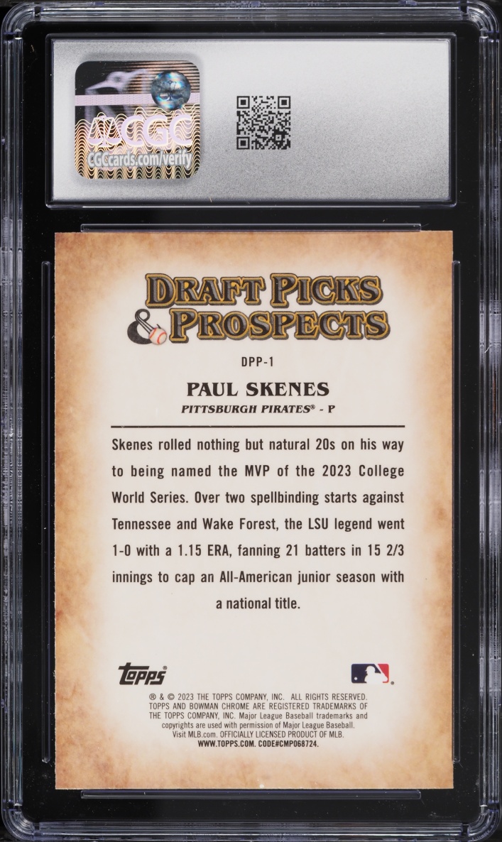 2023 Bowman Chrome Draft Picks Paul Skenes PROSPECT #DPP-1 CGC 8.5 NM ...