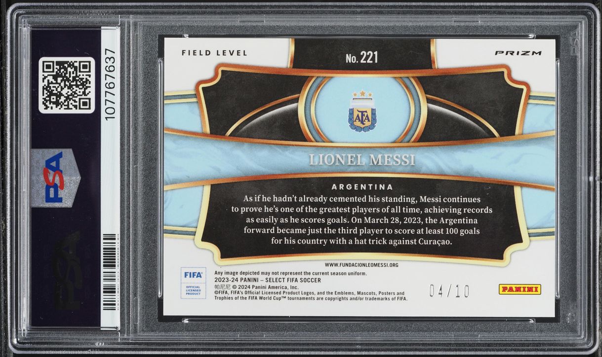 2023 Select FIFA Field Level Gold Prizm Lionel Messi /10 #221 PSA 10 GEM MINT