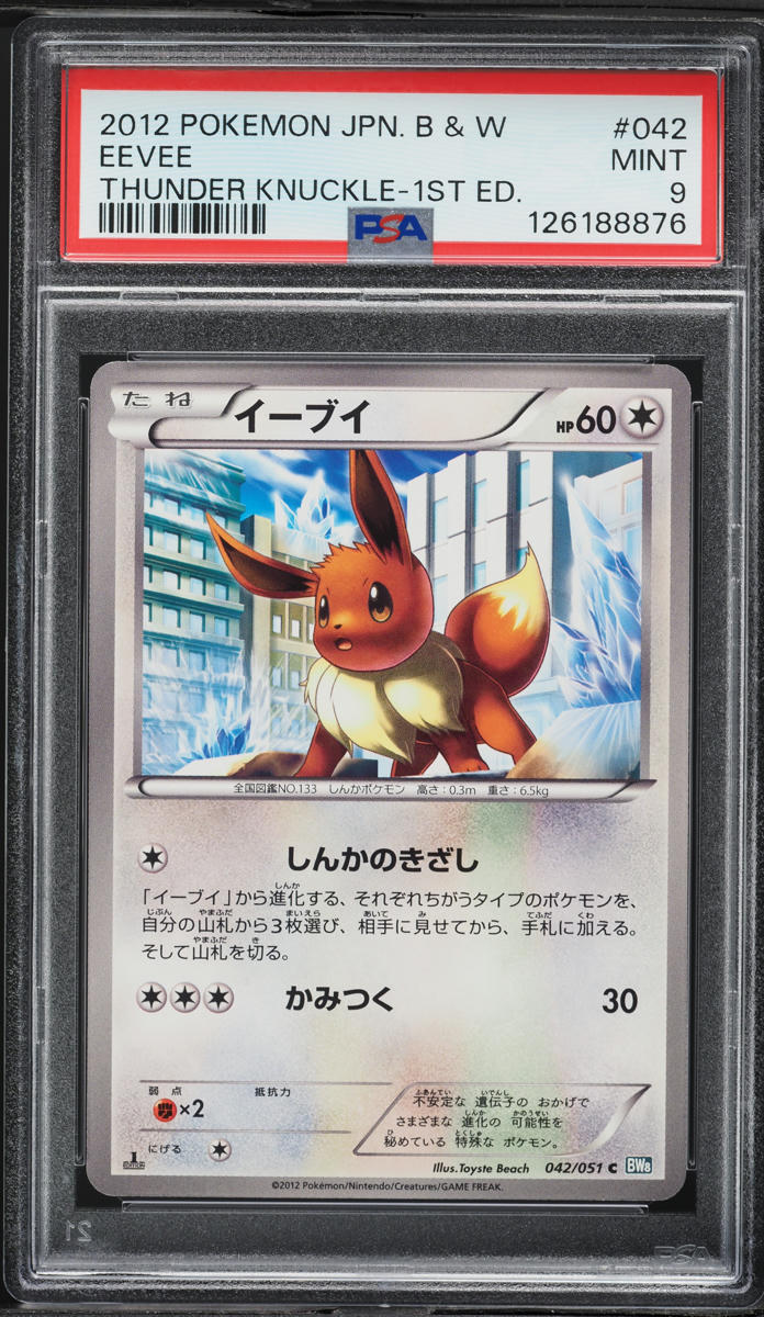 2012 Pokemon Japanese Black & White Thunder Knuckle 1st Ed Eevee #042 PSA 9 MINT