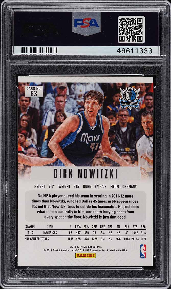2012 Panini Prizm Dirk Nowitzki #63 PSA 10 GEM MINT - Photo 2