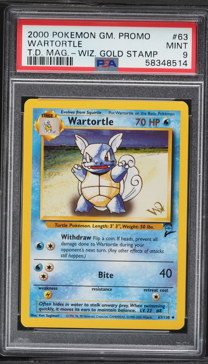 2000 Pokemon Base Set 2 Promo Top Deck Magazine Wizards Gold Stamp Wartortle #63 PSA 9 MINT