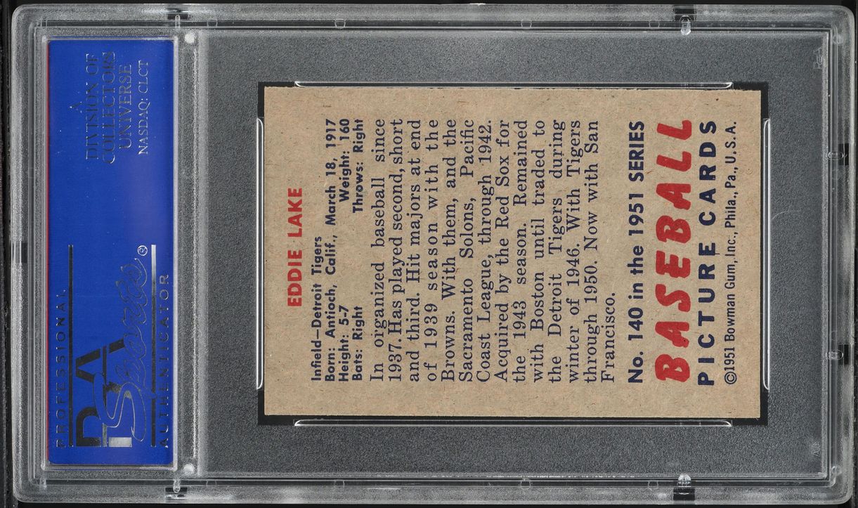 1951 Bowman Eddie Lake #140 PSA 8 NM-MT