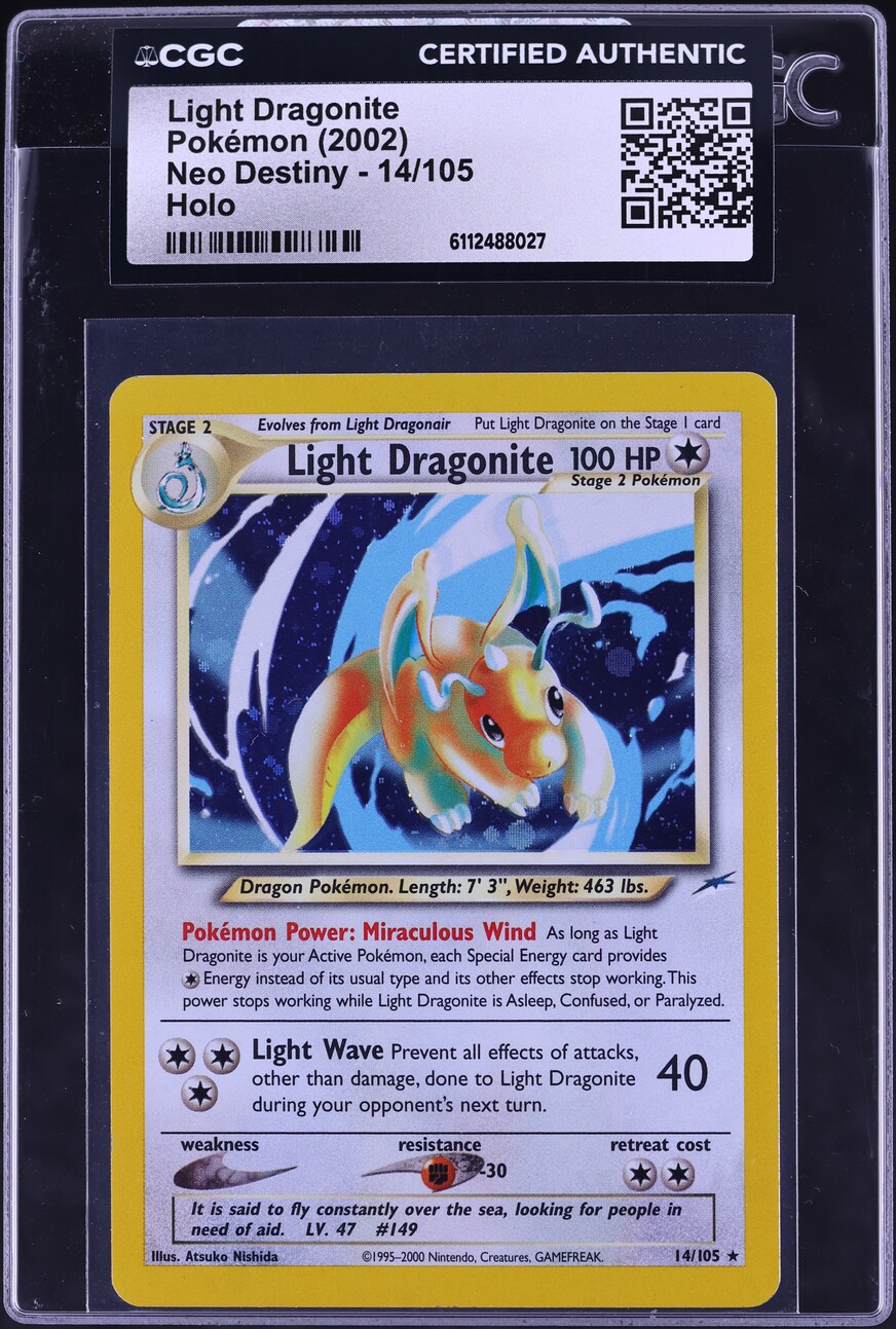2002 Pokemon Neo Destiny Holo Light Dragonite #14 CGC AUTH