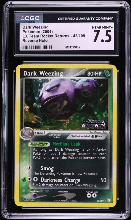 2004 Pokemon EX Team Rocket Returns Reverse Holo Dark Weezing #42 CGC 7.5 NRMT+