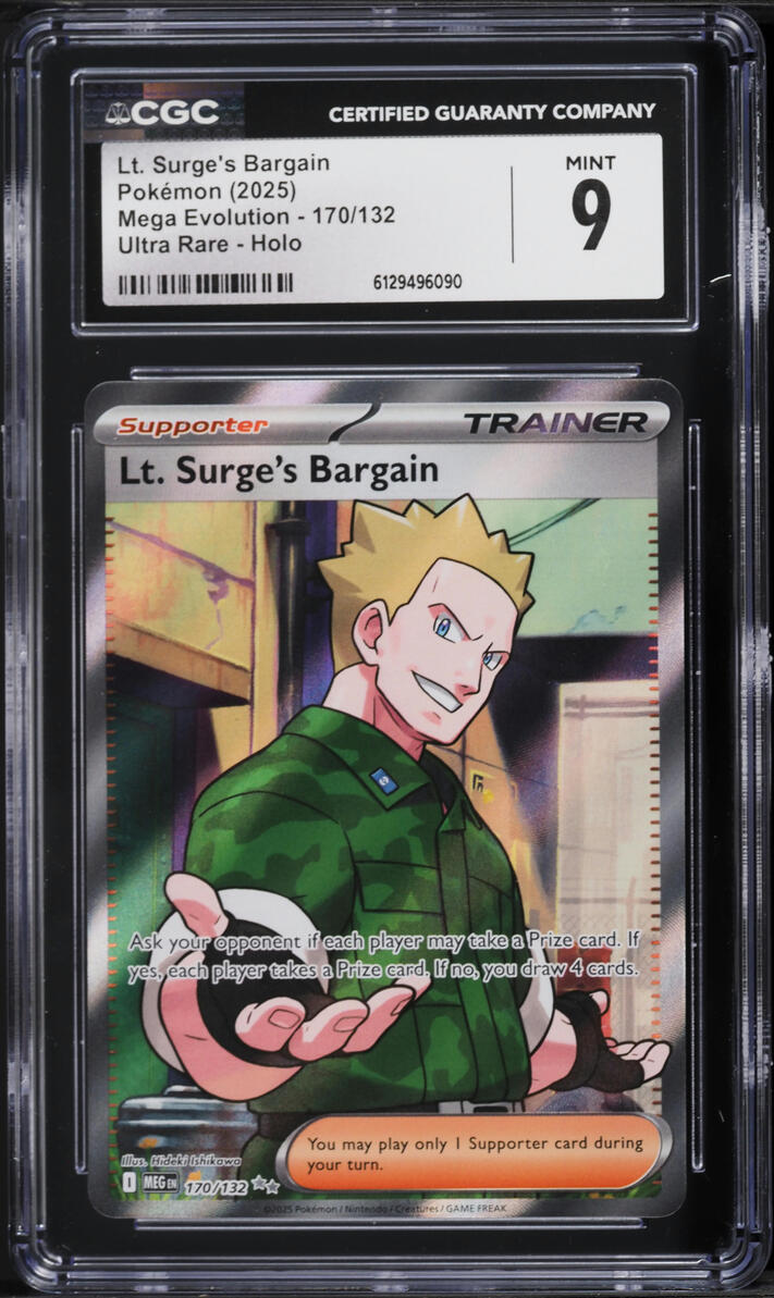 2025 Pokemon Mega Evolution Full Art Lt. Surge's Bargain #170 CGC 9 MINT