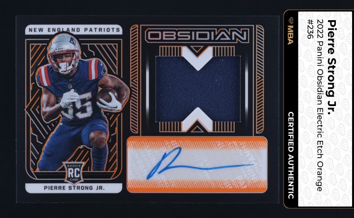 2022 Panini Obsidian E/E Orange Pierre Strong Jr RC PATCH AUTO /99 #236 MBA AUTH