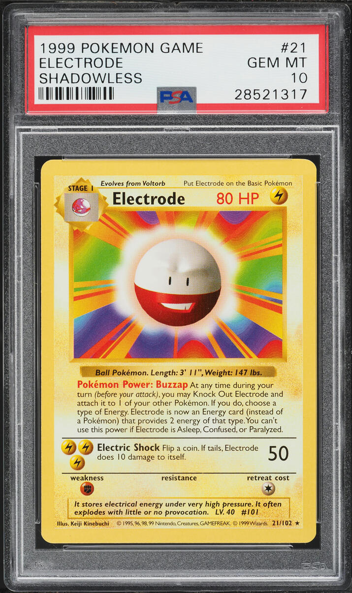 1999 Pokemon Base Set Shadowless Electrode #21 PSA 10 GEM MINT