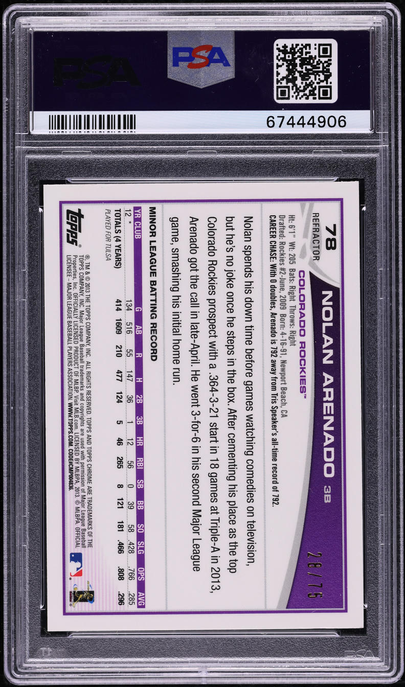 2013 Topps Chrome Sepia Refractor Nolan Arenado ROOKIE /75 #78 PSA 9 MINT