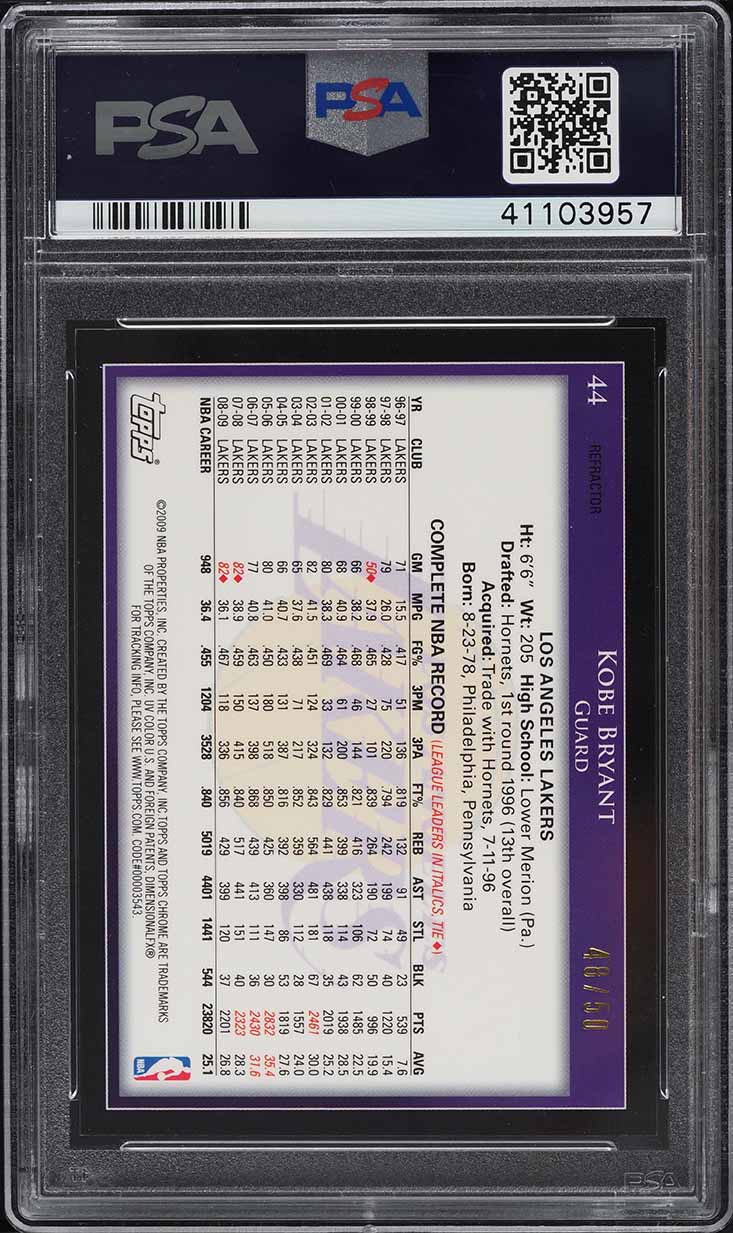 2009 Topps Chrome Gold Refractor Kobe Bryant /50 #44 PSA 9 MINT