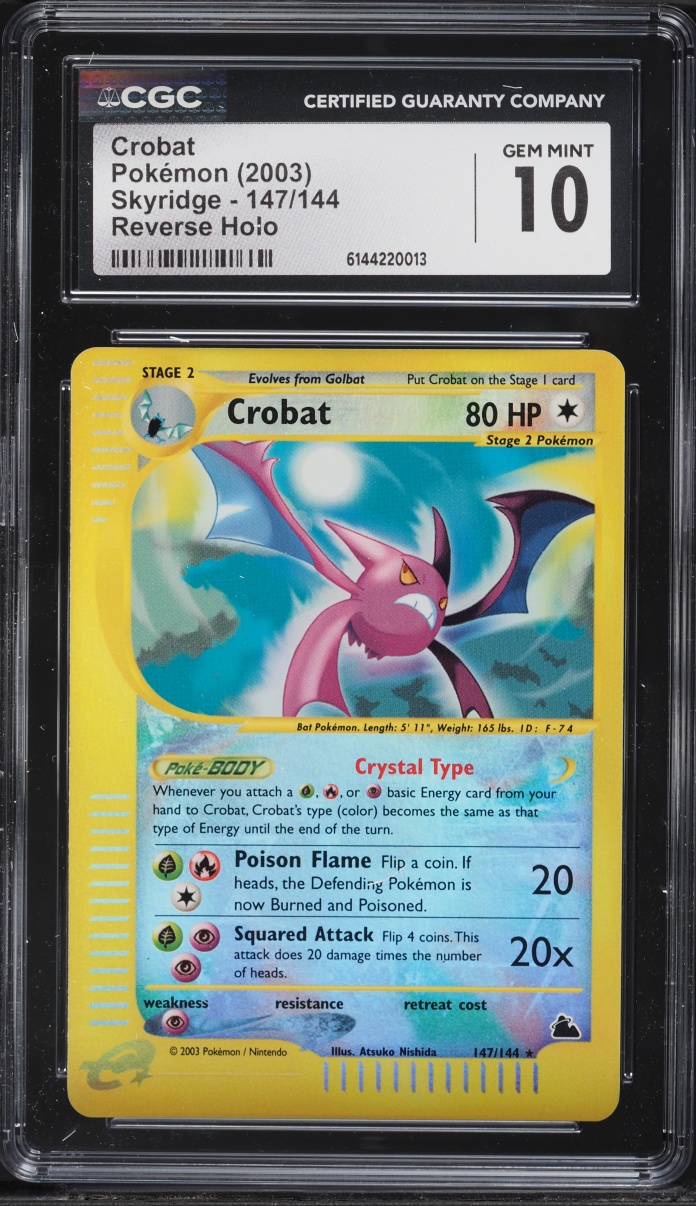 2003 Pokemon Skyridge Reverse Holo Crystal Crobat #147 CGC 10 GEM MINT