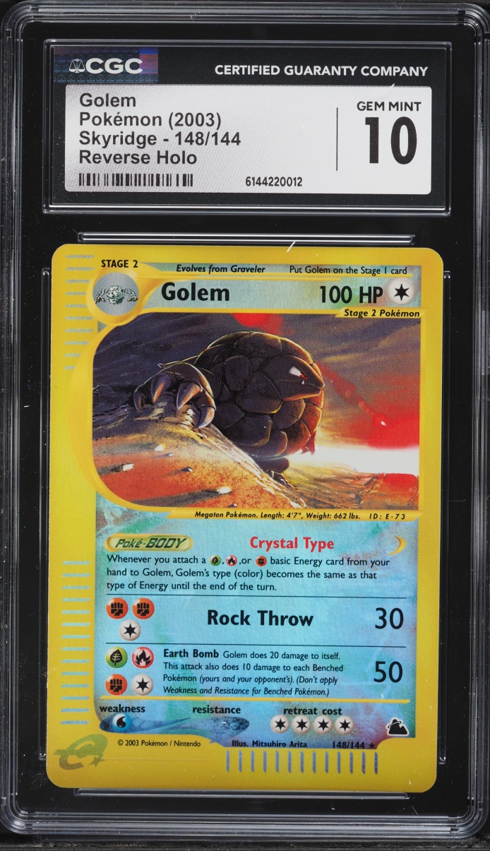 2003 Pokemon Skyridge Reverse Holo Crystal Golem #148 CGC 10 GEM MINT