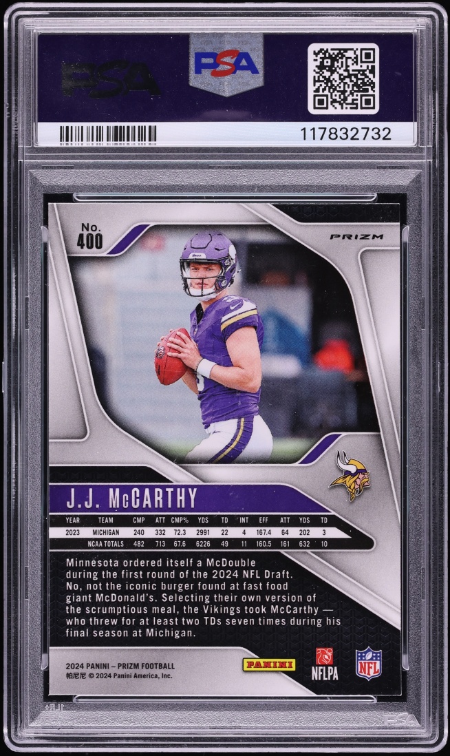 2024 Panini Prizm Silver J.J. McCarthy ROOKIE #400 PSA 10 GEM MINT