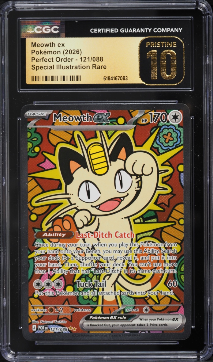 2026 Pokemon Mega Evolution Perfect Order SIR Meowth EX #121 CGC 10 PRISTINE