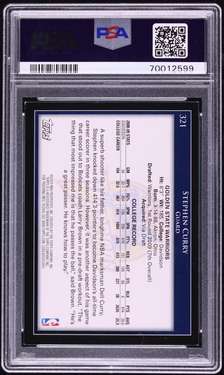 2009 Topps Basketball Stephen Curry ROOKIE AUTO DNA 9 #321 PSA 7 NRMT