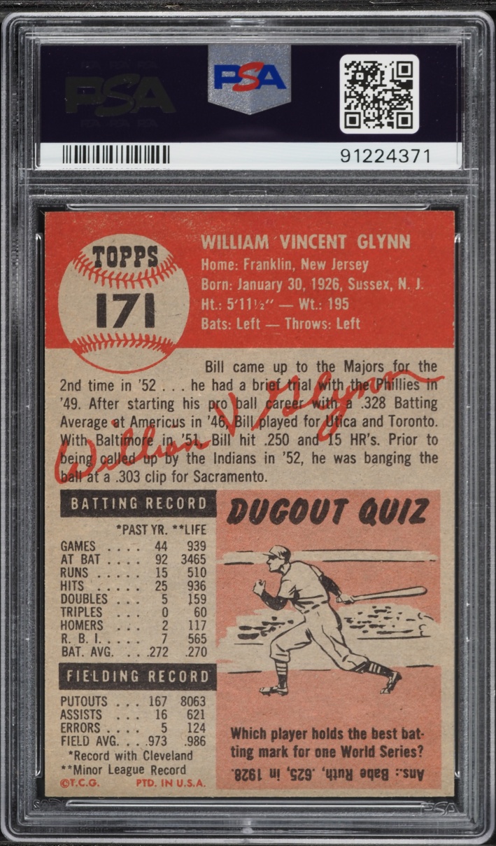 1953 Topps Bill Glynn #171 PSA 6 EXMT