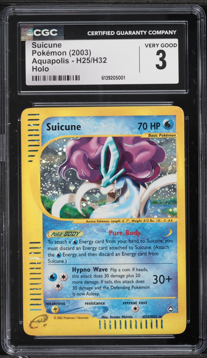 2003 Pokemon Aquapolis Holo Suicune #H25 CGC 3 VG