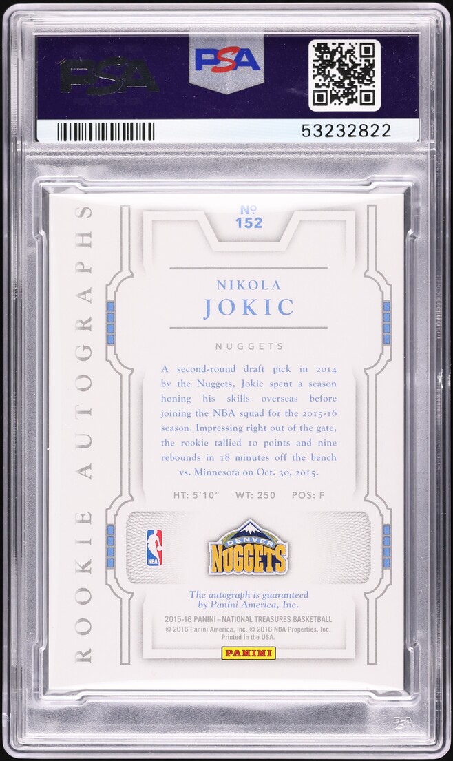 2015 National Treasures Nikola Jokic ROOKIE AUTO /99 #152 PSA 10 GEM MINT