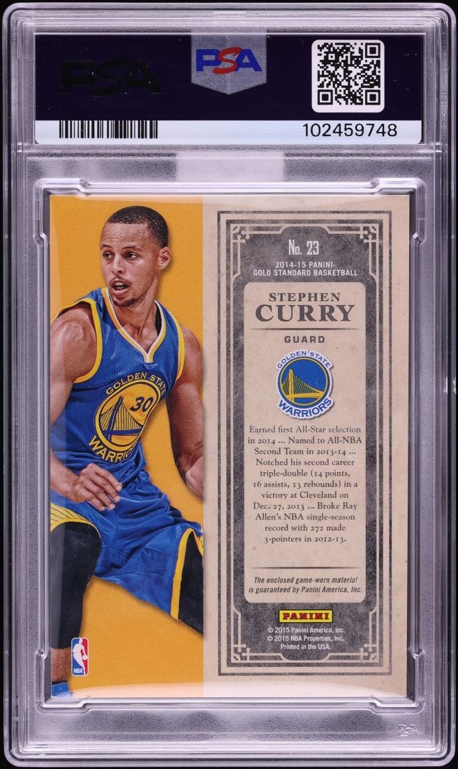 2014 Panini Gold Standard Black Gold Threads Platinum Stephen Curry PATCH 1/1 #23 MBA PSA 8 - Photo 2