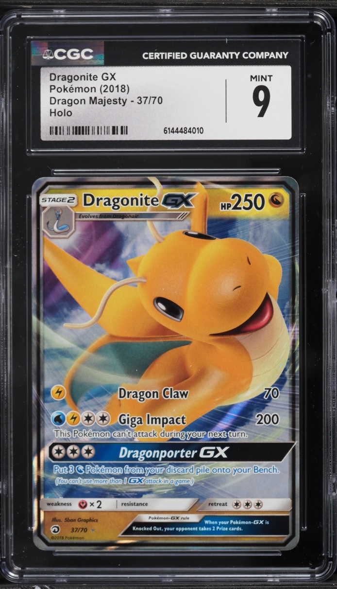 2018 Pokemon Sun & Moon Dragon Majesty Dragonite GX #37 CGC 9 MINT