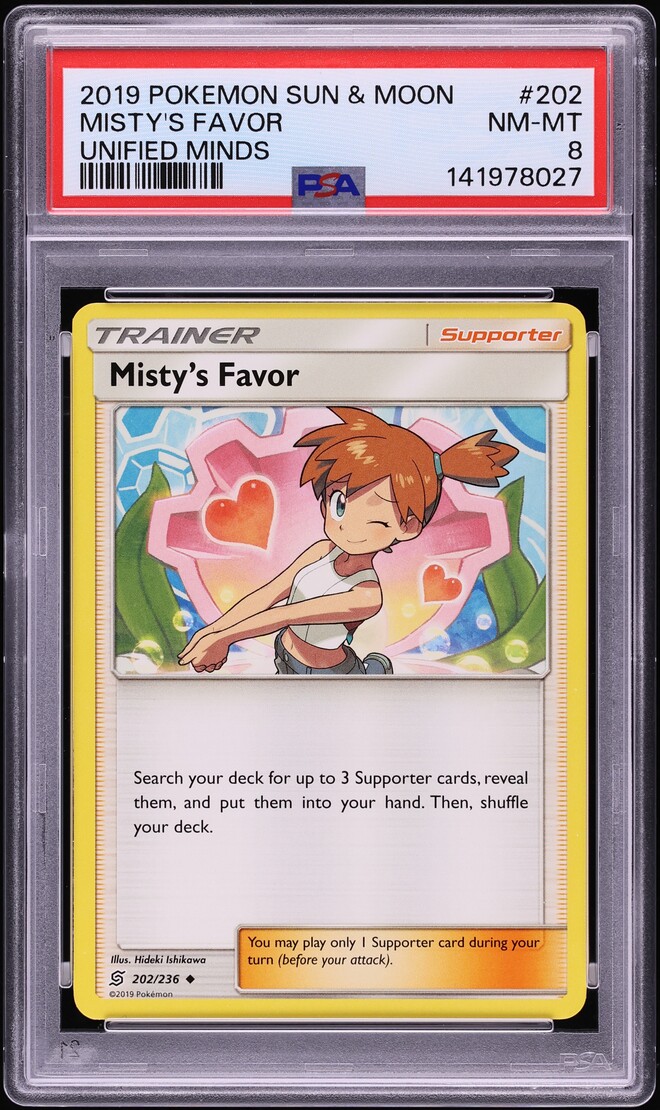 2019 Pokemon Sun & Moon Unified Minds Misty's Favor #202 PSA 8 NM-MT