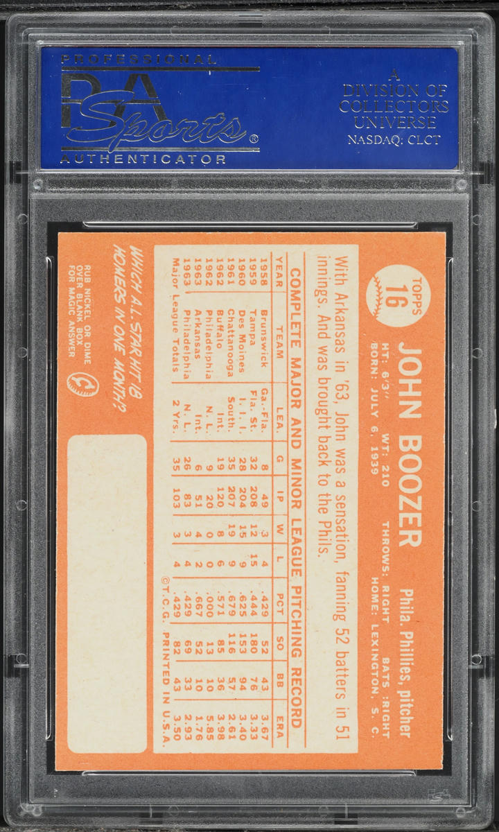 1964 Topps John Boozer #16 PSA 6 EXMT