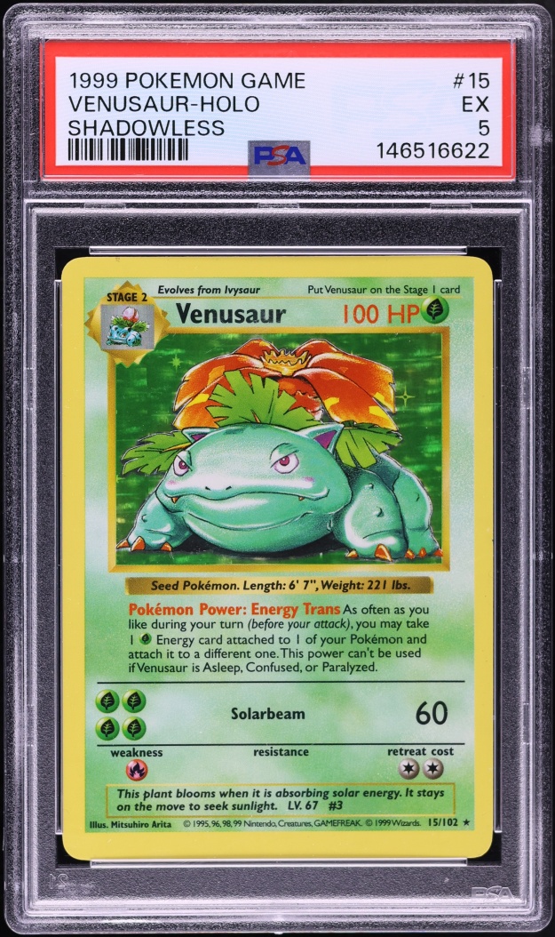 1999 Pokemon Base Set Shadowless Holo Venusaur #15 PSA 5 EX