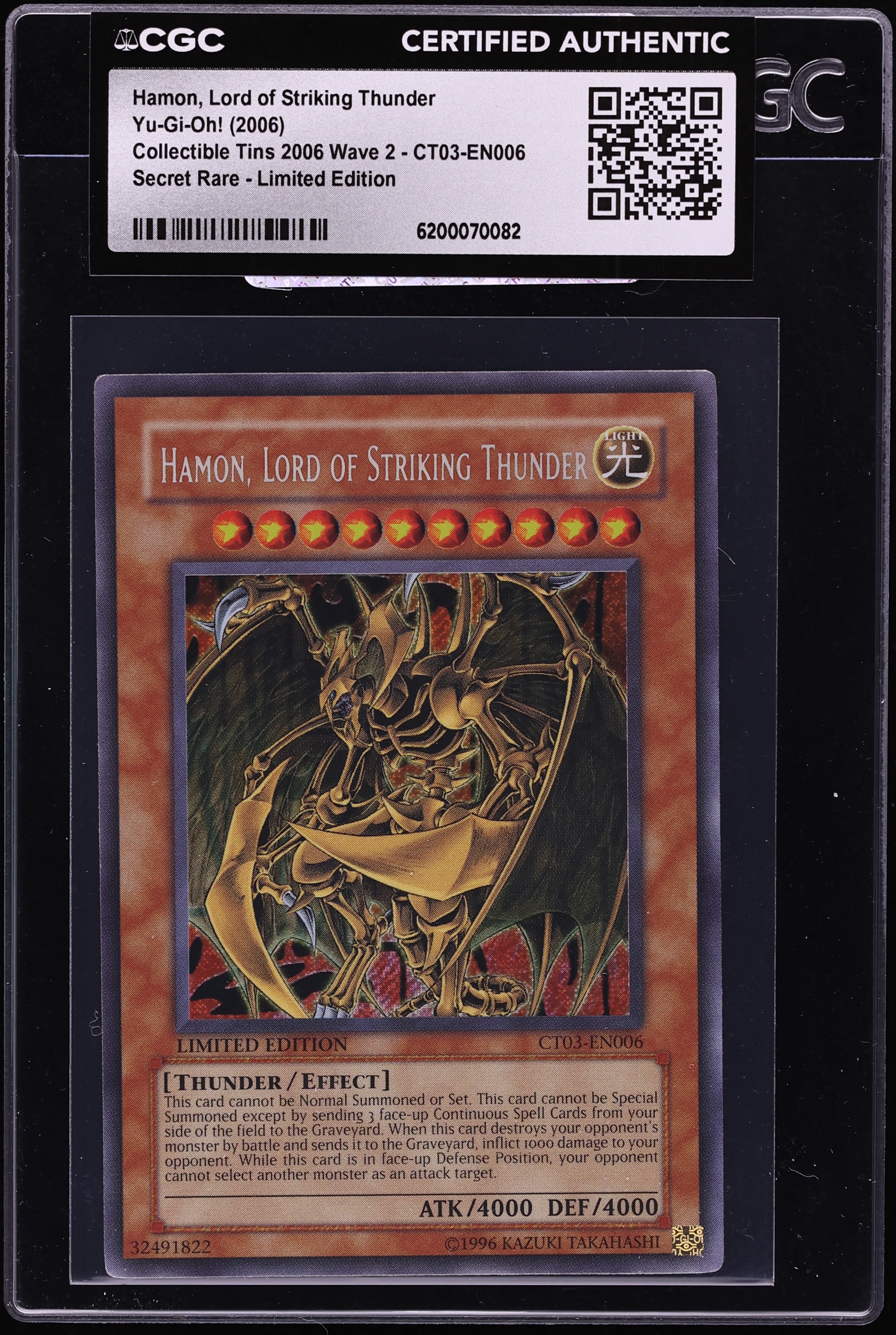 2006 Yu-Gi-Oh! CT03 Limited Edition Hamon Lord Striking Thunder #CT03-EN006 CGC AUTH