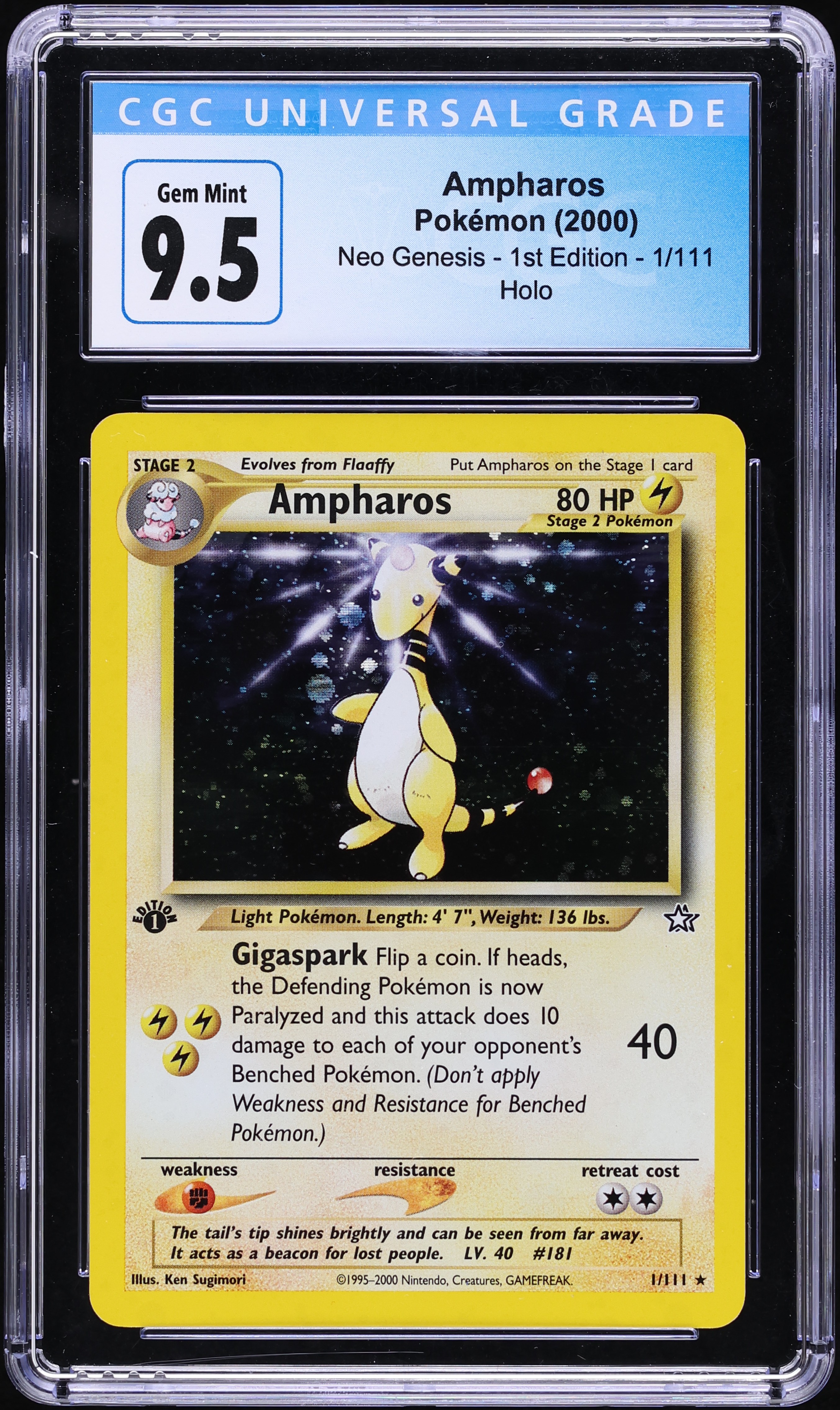 2000 Pokemon Neo Genesis 1st Edition Holo Ampharos #1 CGC 9.5 GEM MINT