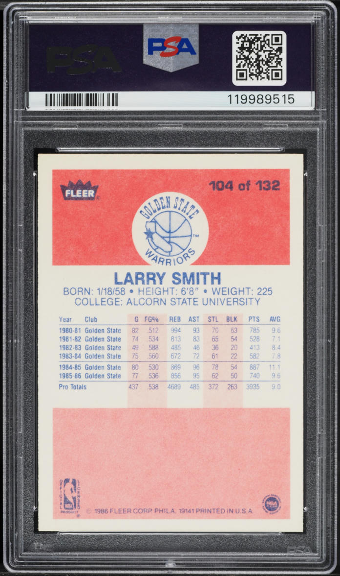 1986 Fleer Basketball Larry Smith #104 PSA 6 EXMT