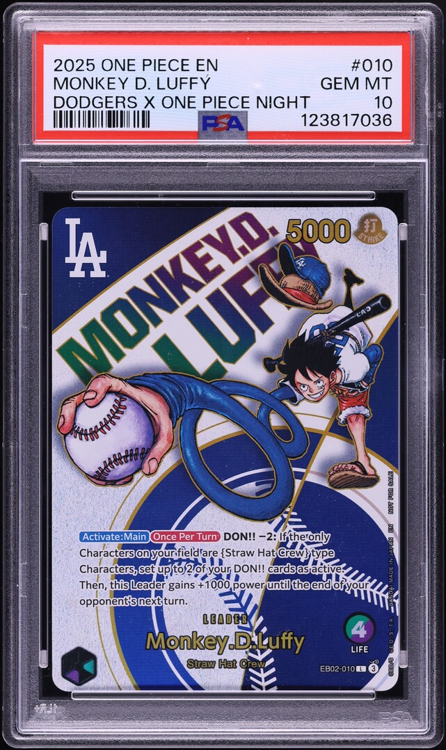 2025 One Piece Promo Dodgers Night Monkey D. Luffy #EB02-010 PSA 10 GEM MINT