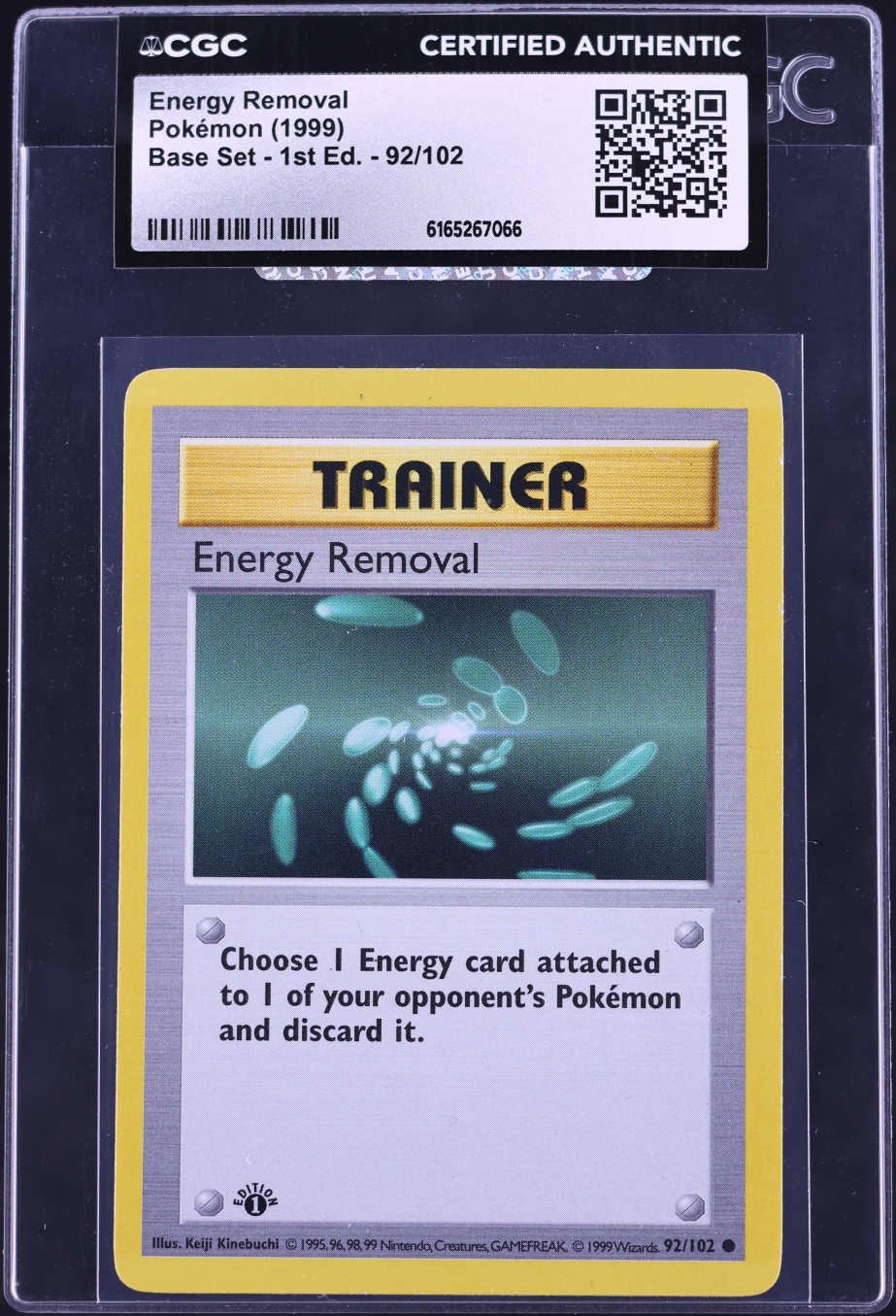 1999 Pokemon Base Set Shadowless 1st Edition Energy Removal #92 CGC AUTH