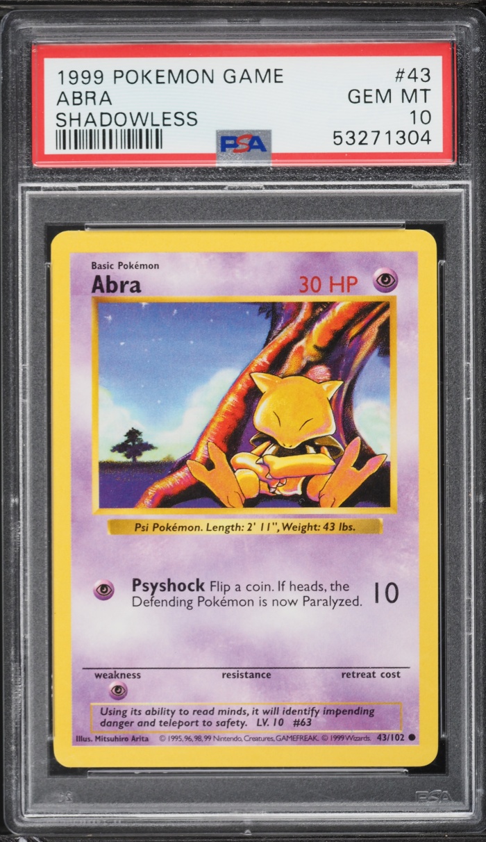 1999 Pokemon Base Set Shadowless Abra #43 PSA 10 GEM MINT