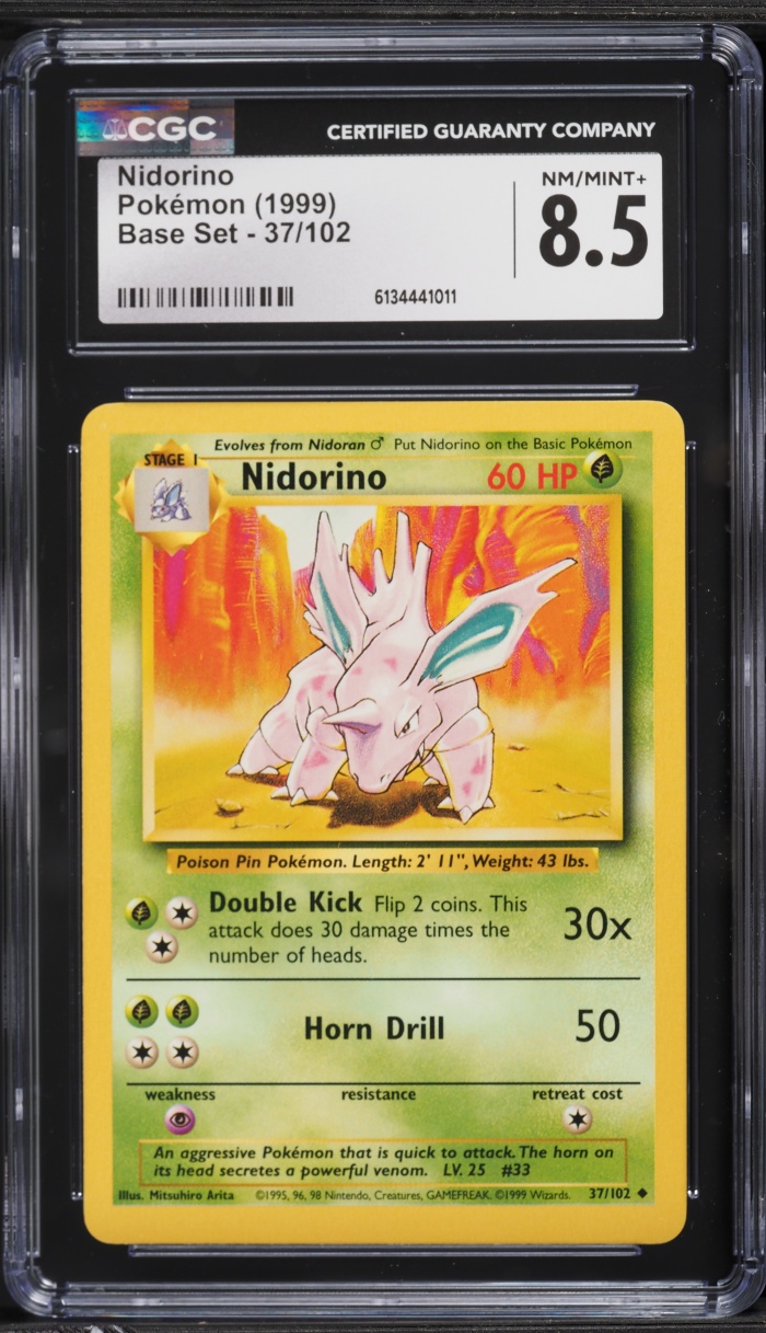 1999 Pokemon Base Set Nidorino #37 CGC 8.5 NM-MT+