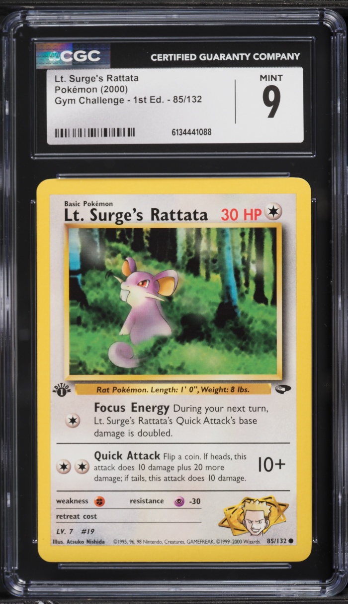 2000 Pokemon Gym Challenge 1st Edition Lt. Surge's Rattata #85 CGC 9 MINT