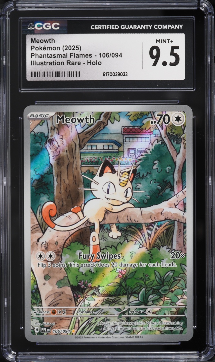 2025 Pokemon Mega Evolution Phantasmal Flames IR Meowth #106 CGC 9.5 MINT+