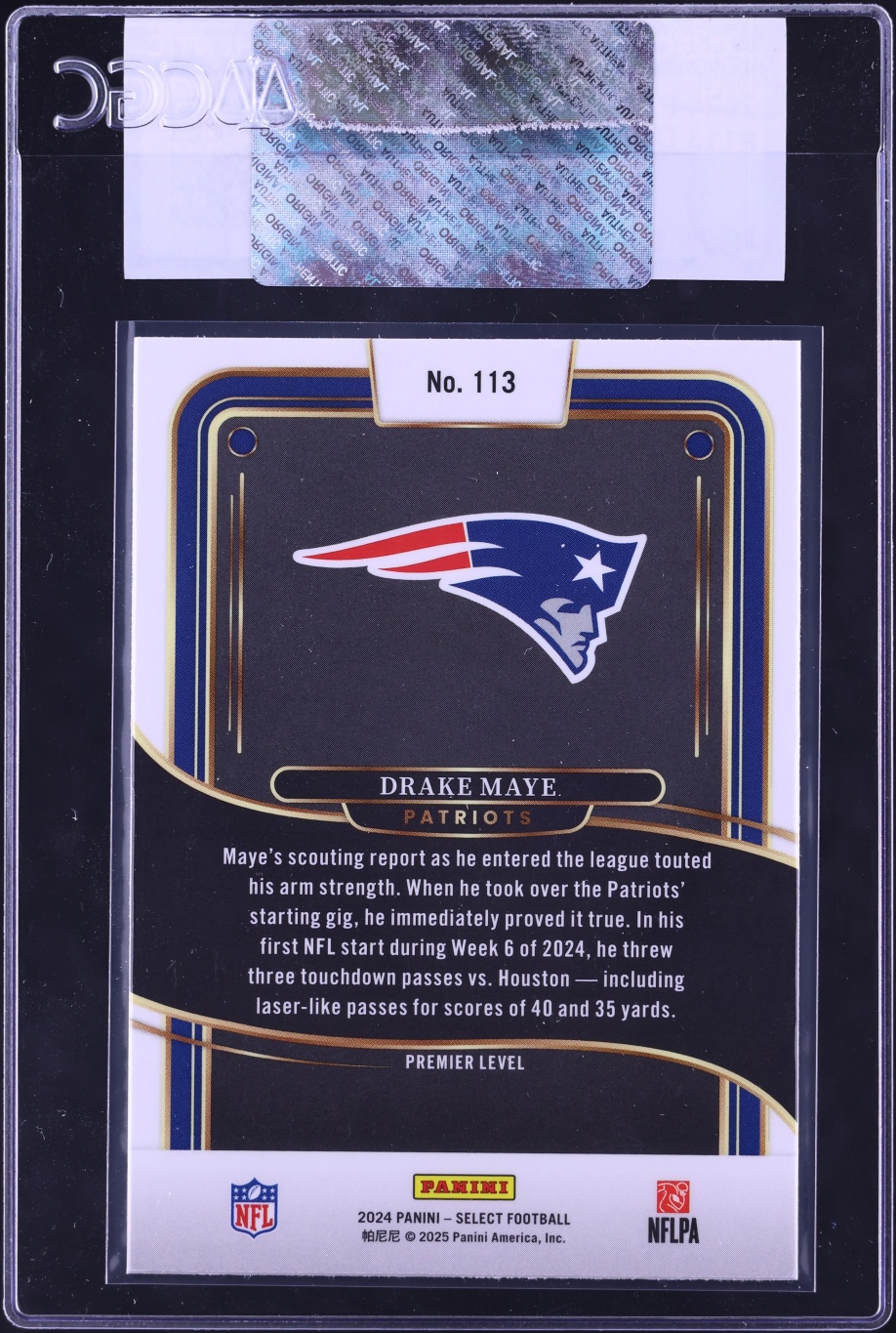 2024 Select Premier Level Drake Maye ROOKIE #113 CGC AUTH