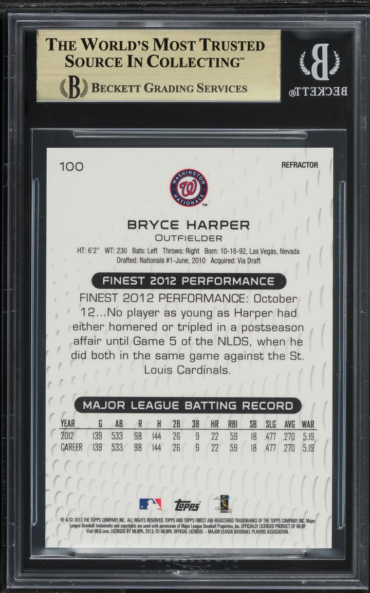 2013 Finest Atomic Refractor Bryce Harper /5 #100 BGS 9.5 GEM MINT - Photo 2