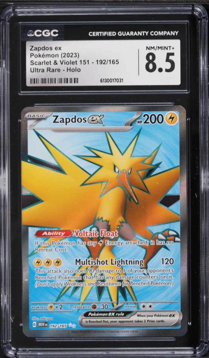 2023 Pokemon Scarlet & Violet 151 Full Art Zapdos ex #192 CGC 8.5 NM-MT+