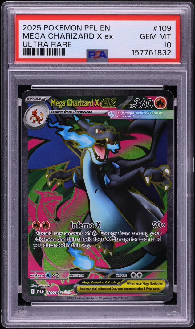 2025 Pokemon Mega Evolution Phantasmal Flames Full Art Mega Charizard X EX #109 PSA 10 GEM MINT